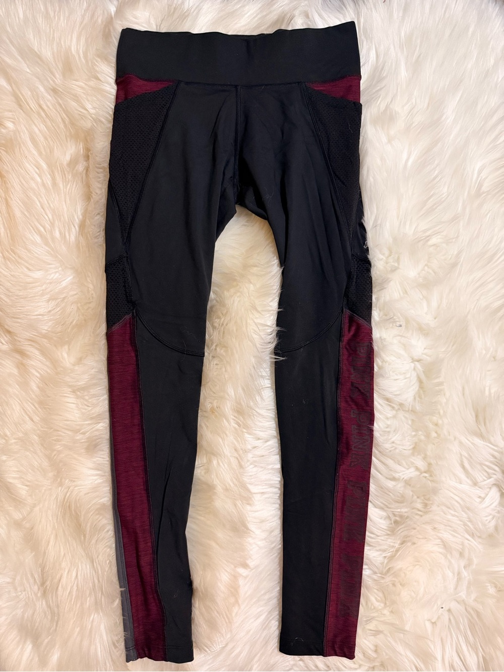 PINK Victoria's Secret Black Leggings with Burgundy Panels